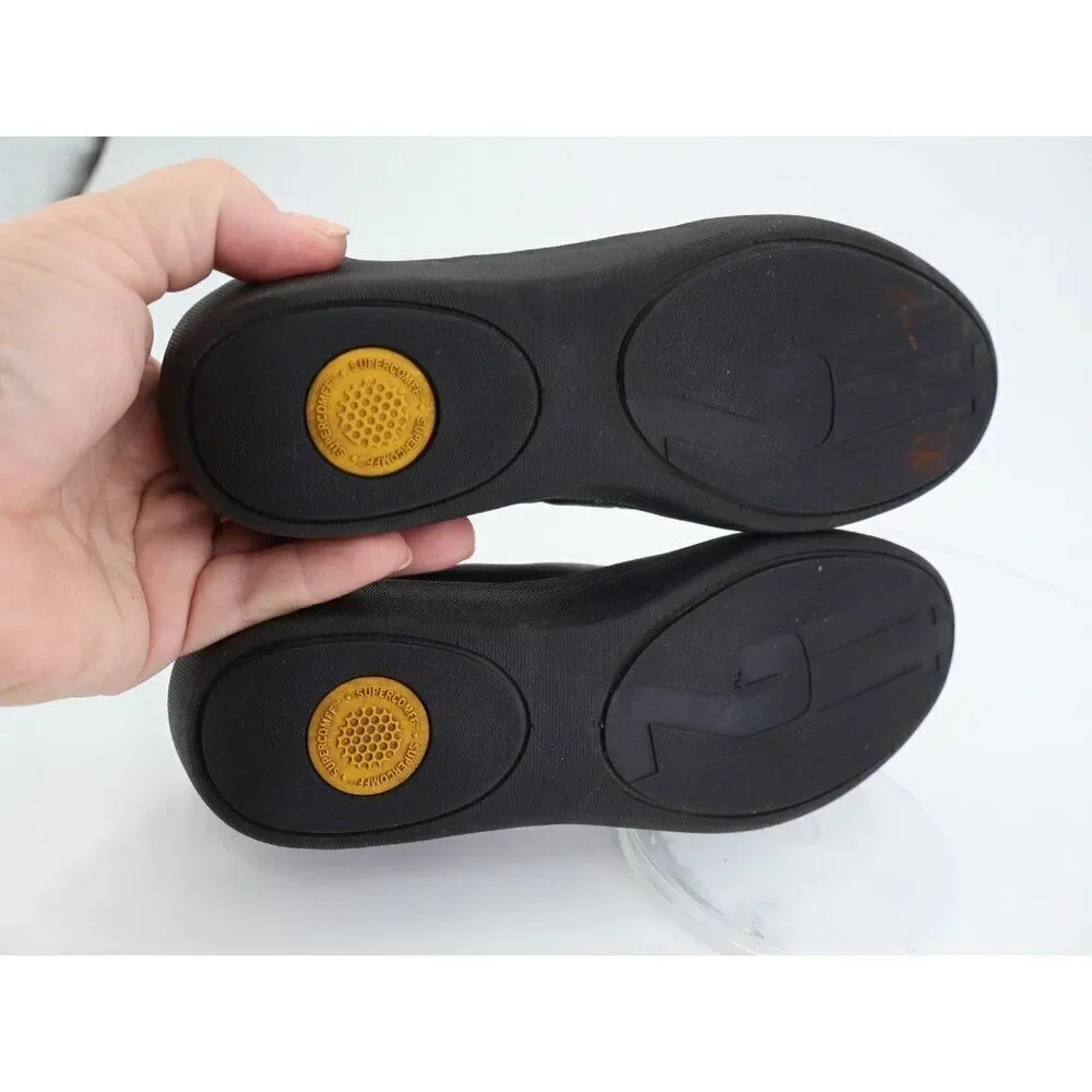 Fitflop Women F-Pop Ballet Flat Size 5 Slip On Toning Ballet Shoe Black Leather